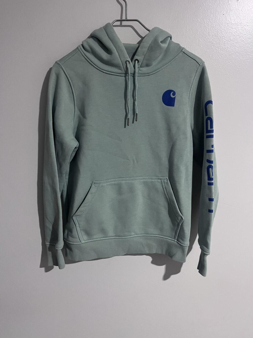Carhartt Hoodie Unisex S Green Pullover Fleece Relaxed Fit Logo Hooded
